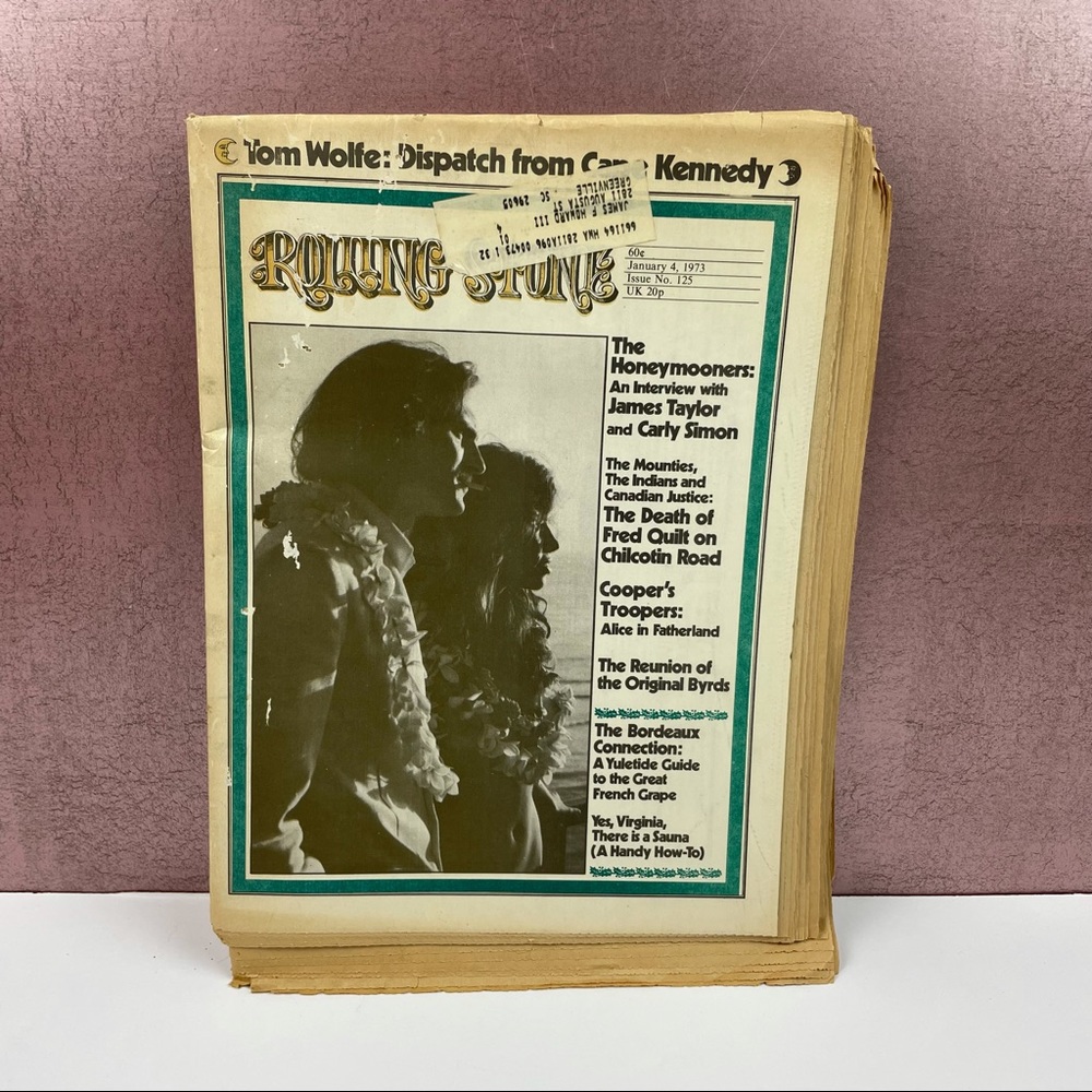 Vintage Rolling Stone Magazine James Taylor Carly Simon January 4, 1973 Music